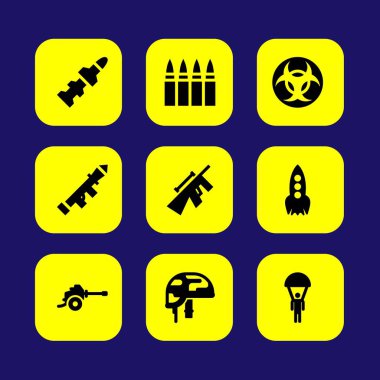 Silah vektör Icon set. roket, başlatıcısı, paraşüt ve biohazard
