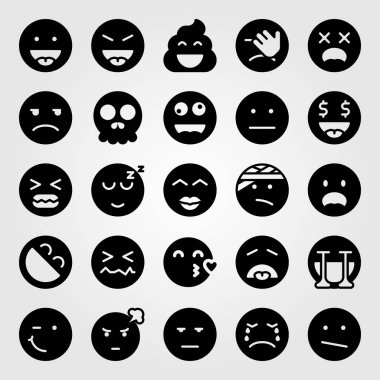 Duygular Icon set vektör. kafatası, deli, ağlama ve bıkkın