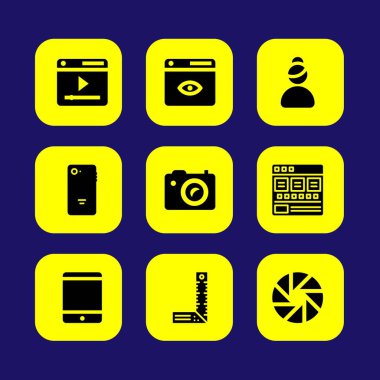 Web tasarım vektör Icon set. renk paleti, cetvel, tablet ve akıllı telefon