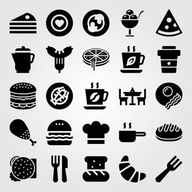 Restoran vektör Icon set. Burger, Kahvaltı, mantar ve kruvasan