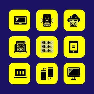 Teknoloji vektör Icon set. akıllı telefon, tablet, bulut bilgisayar ve tv