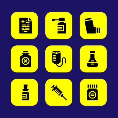 Tıp vektör Icon set. şişe, ilaç, tıbbi sonuç ve zehir