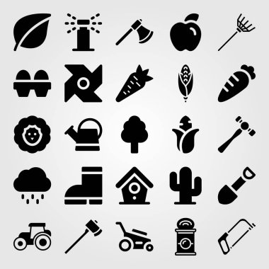 Bahçe simge vektör ayarlayın. çekiç, Mısır, ağaç ve yumurta