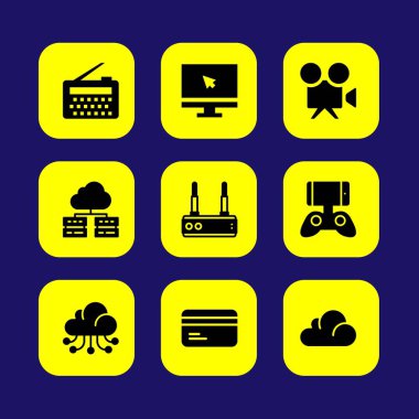 Teknoloji vektör Icon set. monitör, bulut bilgi işlem, kredi kartı ve sunucu