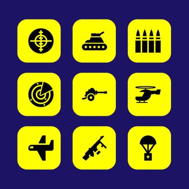 Askeri vektör Icon set. silah, nişan almak, madde işaretleri ve makineli tüfek