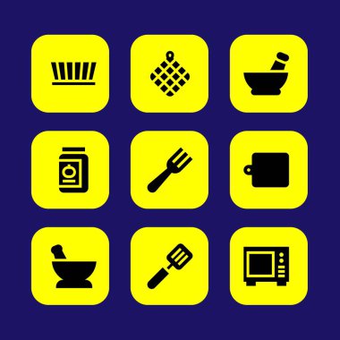 Mutfak vektör Icon set. kalıp, mikrodalga, havlu ve spatula