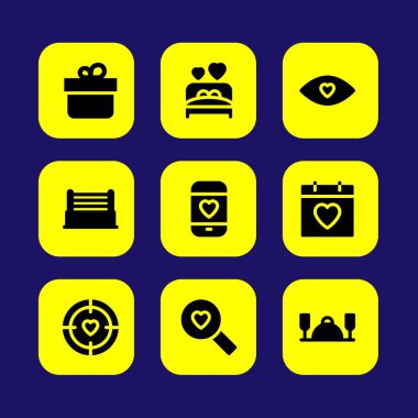 Sevgililer günü vektör Icon set. aşk hedef, arama aşk, sevgi ve aşk tarihi
