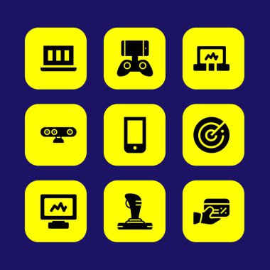 Teknoloji vektör Icon set. bilgisayar, akıllı telefon, kredi kartı ve oyun kumandası
