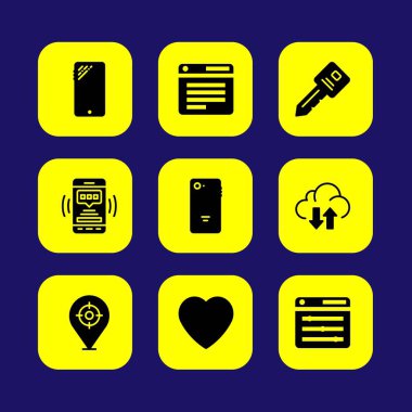 Temel vektör Icon set. anahtar, smartphone, transfer ve yer tutucu