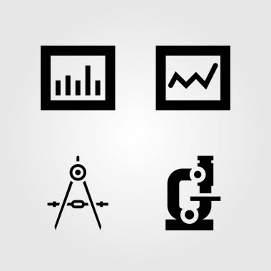Eğitim Icons set. Vektör çizim mikroskop, pusula ve analytics