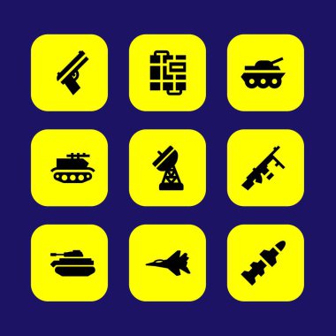 Askeri vektör Icon set. silah, bomba, makineli tüfek ve anten
