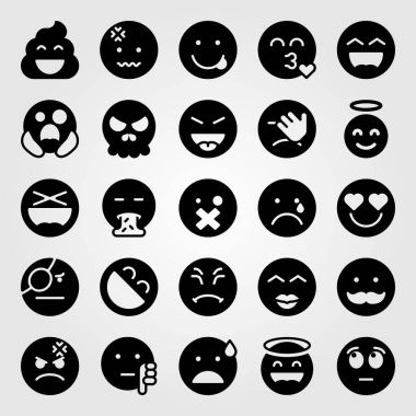 Duygular Icon set vektör. Kaka, sevgi, kusma ve sessiz