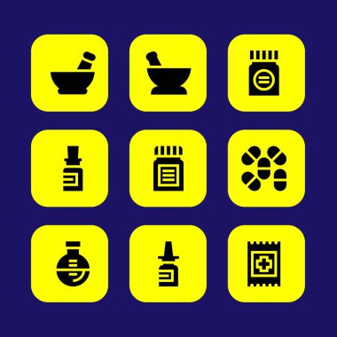 Tıp vektör Icon set. flask, yardım, nazal sprey ve tıp