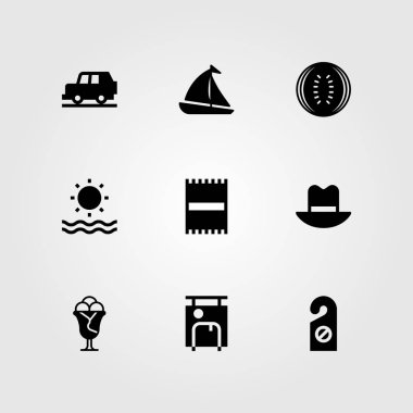 Yaz aylarında vektör Icon set. karpuz, güneş, şapka ve dondurma