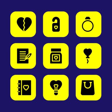 Sevgililer günü vektör Icon set. aşk mektubu, yüzük, aşk dnd ve kırık kalp