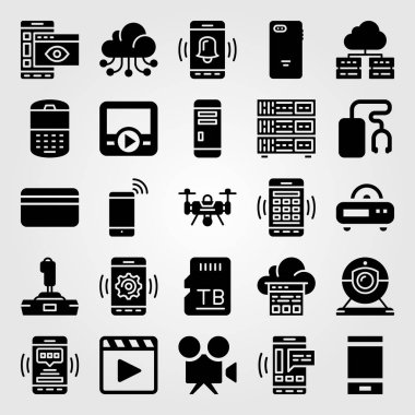 Teknoloji vektör Icon set. film oyuncu, sunucu, bellek ve telefon