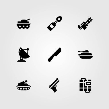 Silah vektör Icon set. Molotof kokteyli, makineli tüfek, tank ve bıçak