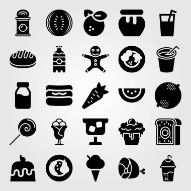 Yiyecek ve içecekler Icon set vektör. et, sosis, lolipop ve bal