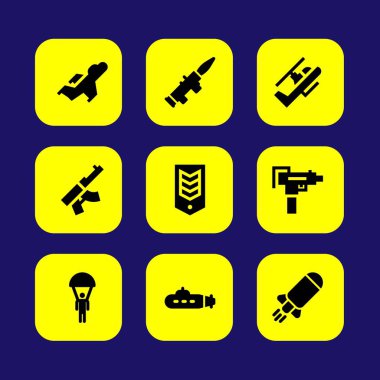 Silah vektör Icon set. av tüfeği, roket, bomba ve denizaltı