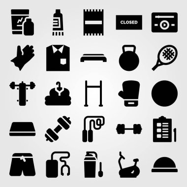 Fitness vektör Icon set. Top, pantolon ve atlama, çekmek