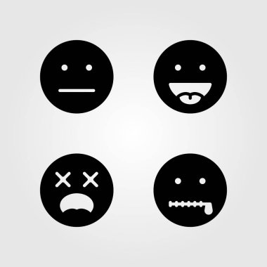 Duygular Icon set vektör. Gülümse, şok, gizli ve garip