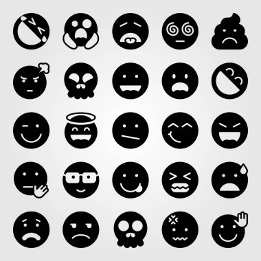 Duygular Icon set vektör. wink, angel, launghing ve hipnotize