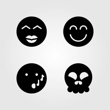 Duygular Icon set vektör. öpücük, gülümseme, kafatası ve Efes