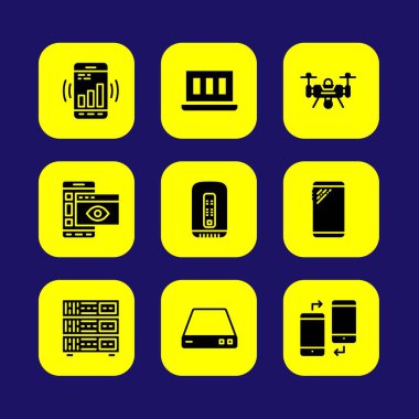 Teknoloji vektör Icon set. sunucu, yönlendirici, dizüstü ve pc