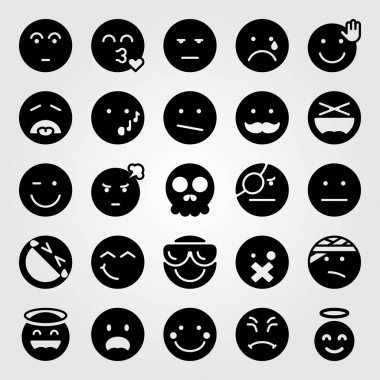 Duygular Icon set vektör. Sevgililer günü, wink, öfkeli ve huysuz