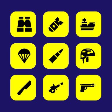 Silah vektör Icon set. kurşun, paraşüt, cannon ve tabanca