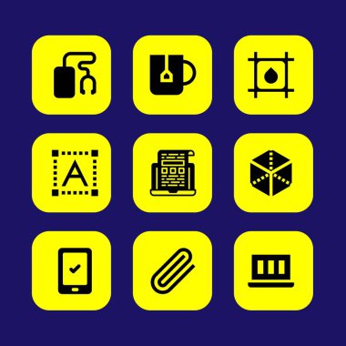 Web tasarım vektör Icon set. küp, metin düzenleyicisi, müzik çalar ve dizüstü