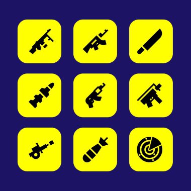 Silah vektör Icon set. silah, bıçak, ısıtıcı ve roket