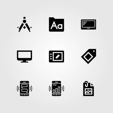 Web tasarım vektör Icon set. Tablet, görüntü, smartphone ve yazı tipi