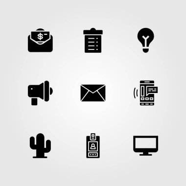 İş vektör Icon set. ampul, smartphone, dolar ve kaktüs