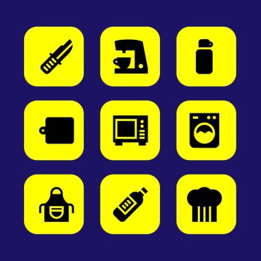 Mutfak vektör Icon set. termos, bıçak, şarap şişesi ve Mutfak Masa
