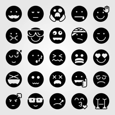 Duygular Icon set vektör. korkmuş, Efes, sıkılmış ve hangi tarihlerde