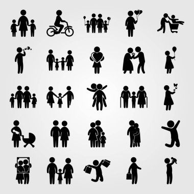 İnsanlar Icon set vektör. sarılma kişi, çerçeve, kız ve baba