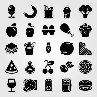 Yiyecek ve içecekler Icon set vektör. sardalya, meşrubat, yumurta ve sandviç