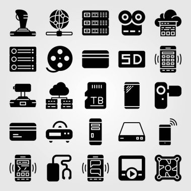 Teknoloji simge vektör ayarlayın. Web, sd kart, kamera ve sunucu
