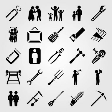 Araçlar simgesi vektör ayarlayın. Allen anahtarlar, çocuk, portre ve bebek