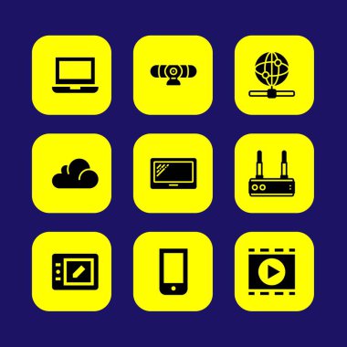 Teknoloji vektör Icon set. bulut, film oynatıcı, web ve akıllı telefon