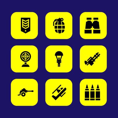 Silah vektör Icon set. Madde işaretleri, dürbün, paraşüt ve makineli tüfek