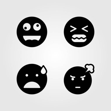 Duygular Icon set vektör. gergin, deli, gülümseme ve öfkeli