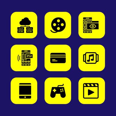 Teknoloji vektör Icon set. filmi oynatın, film oyuncu, sunucu ve tablet