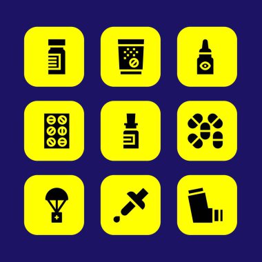 Tıp vektör Icon set. pipet, hap, yardım ve tabletler