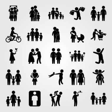 İnsanlar simge vektör ayarlayın. insanlar, evlat, çocuklar ve kız sarılma