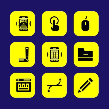 Web tasarım vektör Icon set. fare, cetvel, smartphone ve kalem