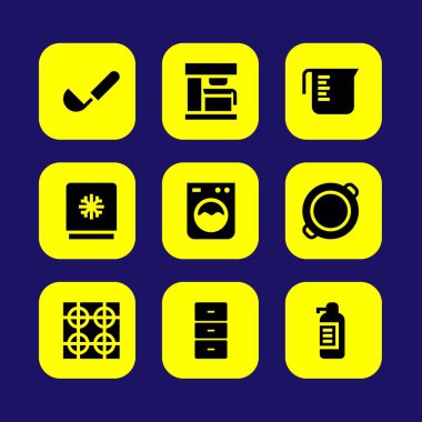 Mutfak vektör Icon set. makine, soba, paella ve kabine yıkama