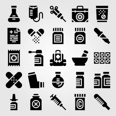 Tıp vektör Icon set. yardım grubu, burun spreyi, tıp ve sprey