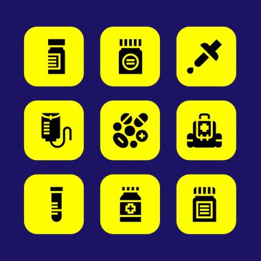 Tıp vektör Icon set. tüp, hap, damla sayacı ve tıp